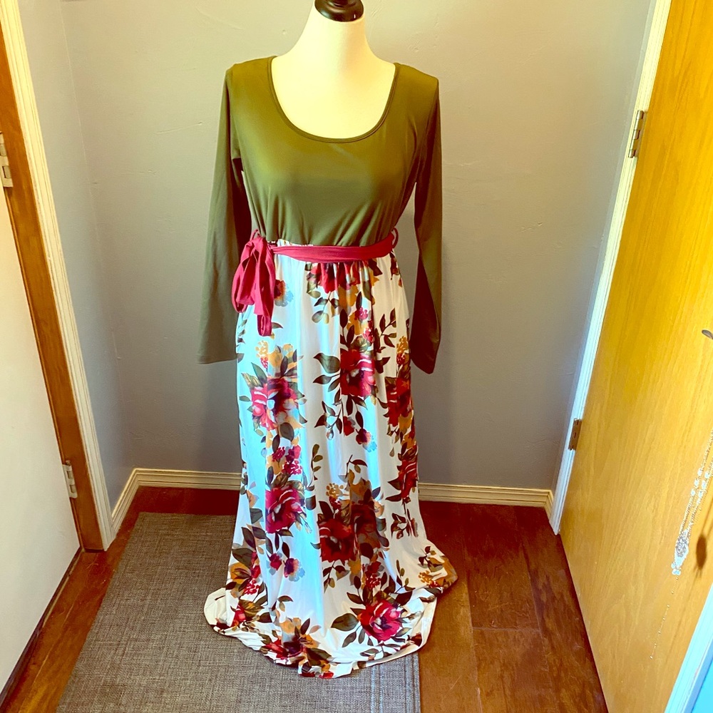NWOT Olive Green and floral Maxi dress
